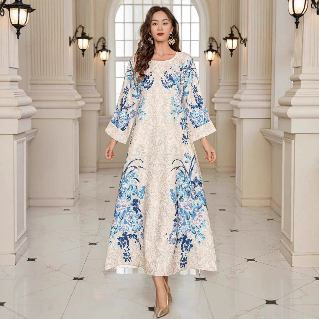 Женский халат-джалабия SW2501, свободный крой, круглый вырез, повседневный стиль, для женщин из стран Ближнего Востока, мусульманский дизайн.