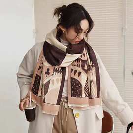 围巾女秋冬季百搭办公室空调房披肩外搭潮仿羊绒保暖围脖两用披肩