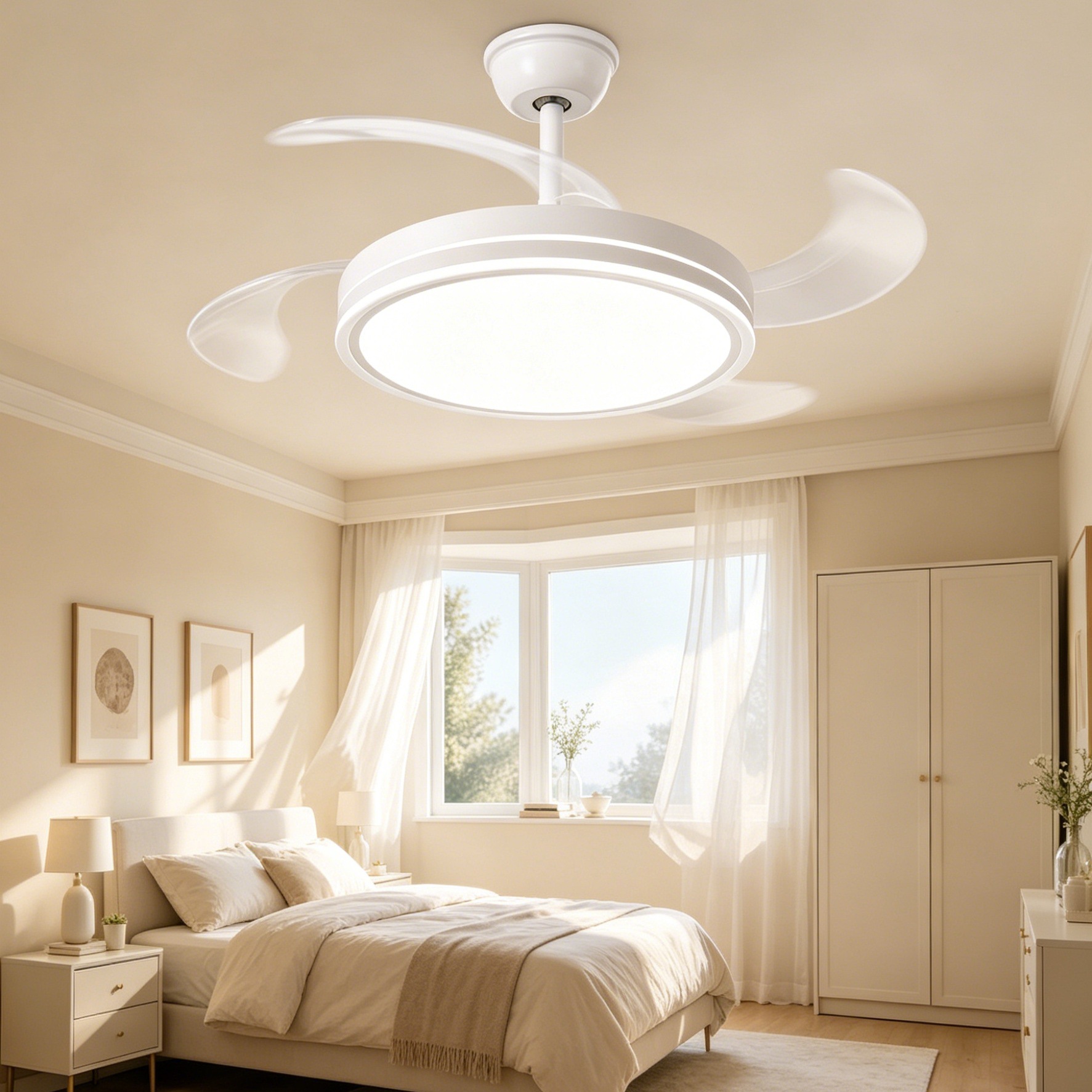 Lámpara de ventilador de iluminación Qiaosheng lámpara de ventilador de techo sala de estar doméstica dormitorio lámpara de habitación comedor techo integrado lámpara de ventilador eléctrico image 3