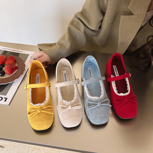 French Suede Height Increasing Mary Jane Shoes Women's 2025 New Arrival Korean Style All-Match Gentle Shoes with Bow Square Toe