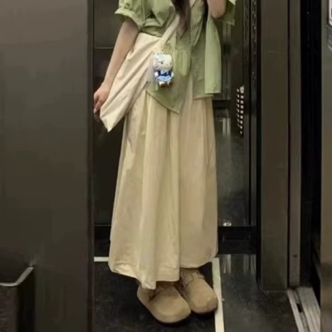 跨境巨看夏装一整套大胖mm多巴胺绿色规则衬衫衣半身裙套装女上衣|undefined
