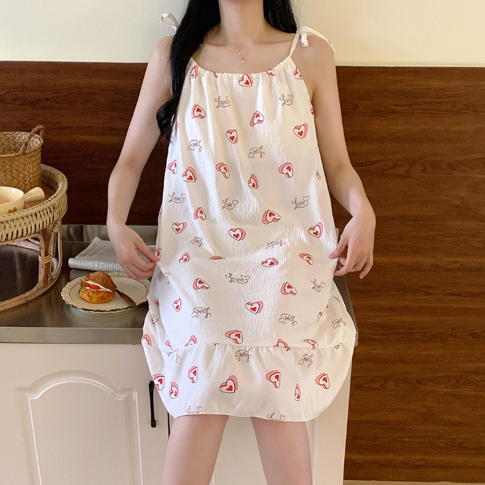 Verano nuevo pijama de mujer falda media cojín de pecho arco iris dopamina dulce simple casual pijama casero al por mayor