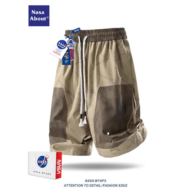 Nasa about American Tie-Dye Cargo Shorts Men's Summer Trendy Brand Loose Wide-Leg Straight Casual Five-Point Pants Trendy