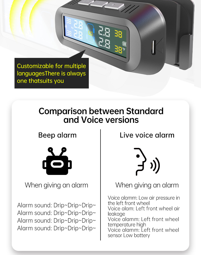 T13 Hidden Glass-Mounted High-Precision Solar-Powered Tire Pressure Monitoring System Tpms Wireless Tire Pressure Monitor Smart Speedometer