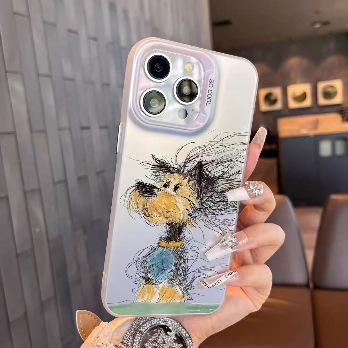 Nuevo perro de pelo frito para iPhone 16 funda para teléfono móvil Apple 15promax/14 anti-caída 13pro12 personalidad