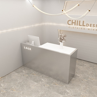 Simple modern small clothing store stainless steel cash register beauty salon nail salon bar table reception desk