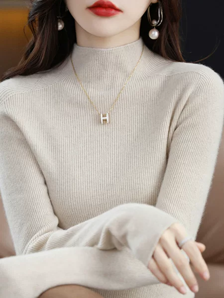Ordos City Cashmere Sweater Women's Half-Turtleneck Base Layer Autumn and Winter New Knit Solid Color Thickened Top