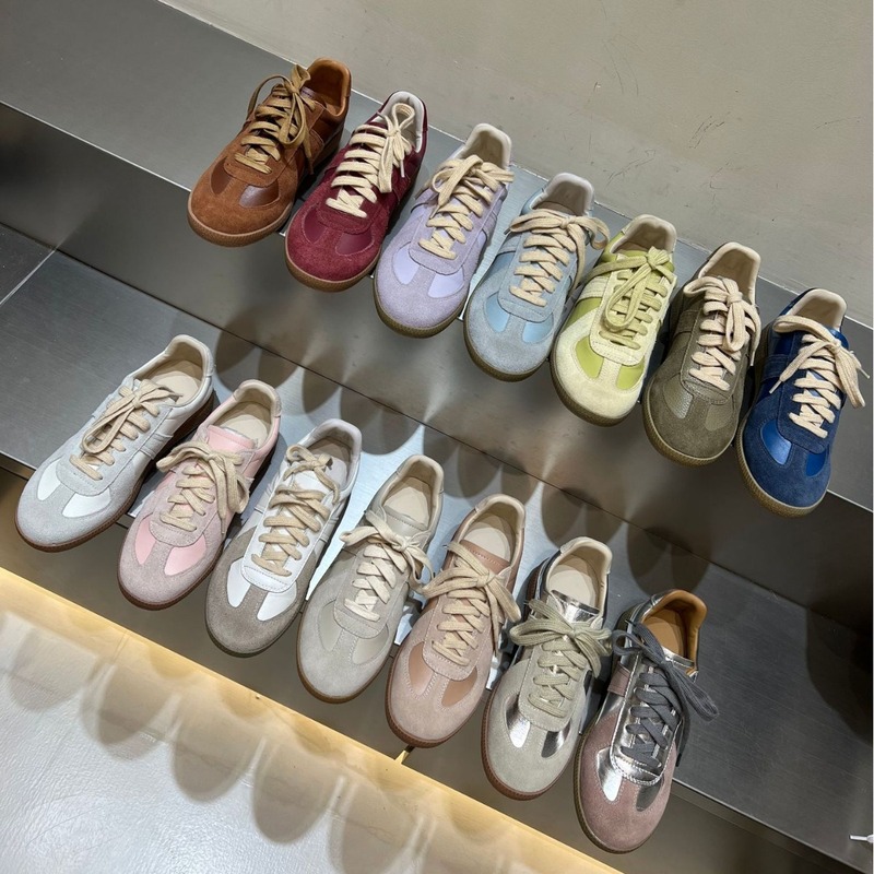 Korean Color Matching German Training Shoes Retro Round Toe Lace-up Sneakers Women's Autumn and Winter All-match Casual Flat Leather Single-layer Shoes