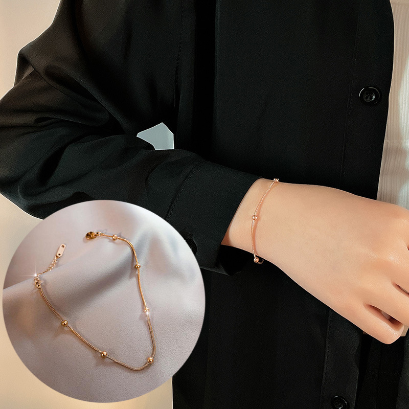 【526】 볼 비즈 팔찌 로즈 골드