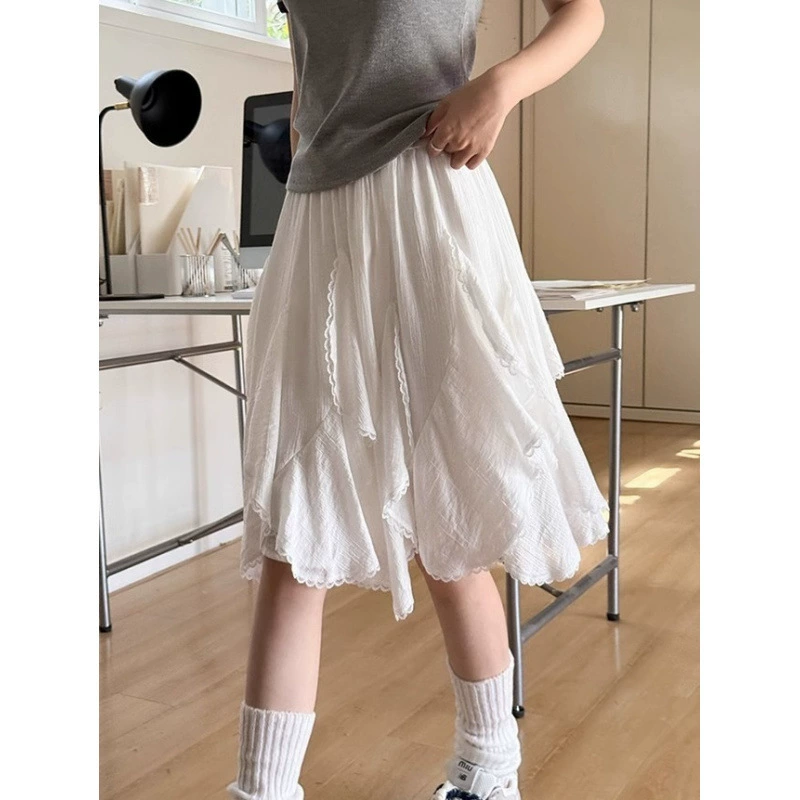 Нерегулярная кружевная юбка для женщин, весенне-летняя новая утягивающая юбка-тортик с высокой талией, драпированная пышная юбка средней длины