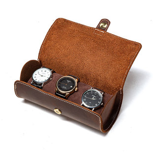 Leather watch storage box three creative round buckle watch bag outdoor travel watch box a generation of hair