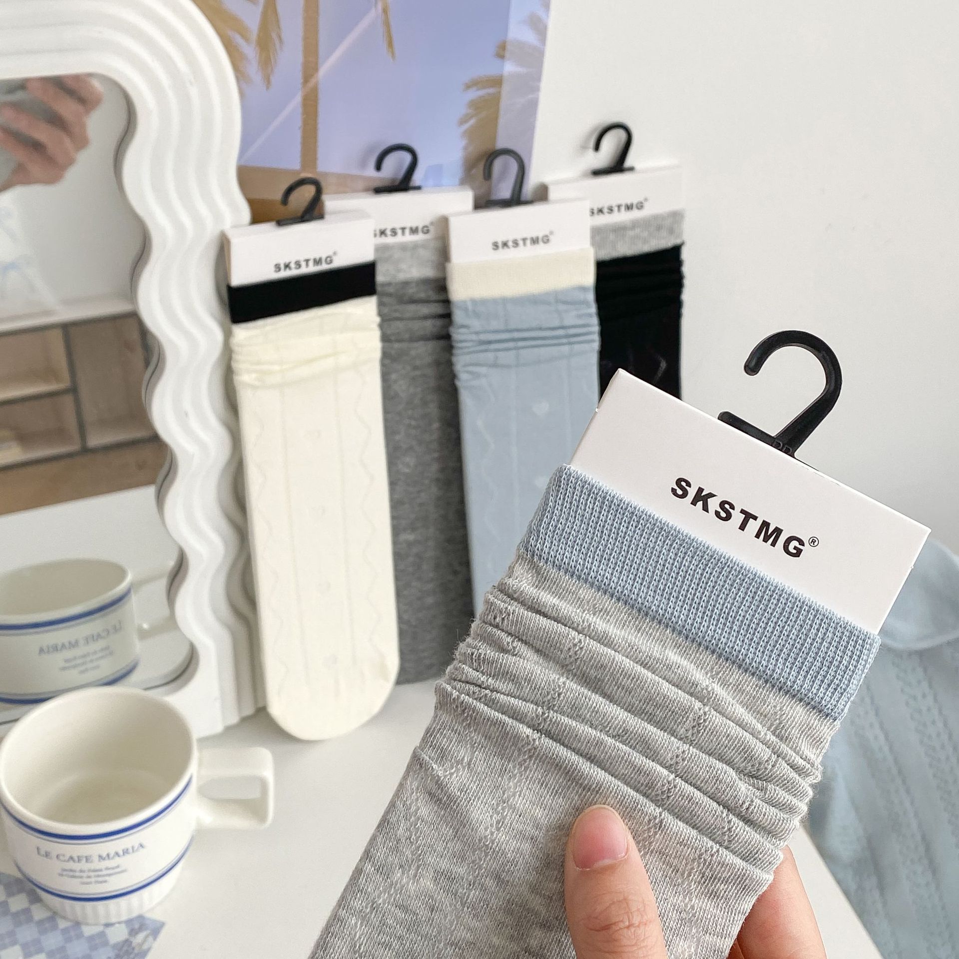 2026春季新品薄款中筒袜 爱心玻璃少女袜纯-棉 春季出门旅游女袜