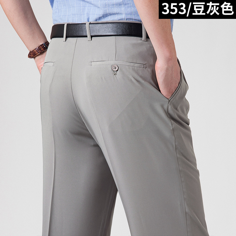 Pantalones de traje plisados dobles de verano delgados de mediana edad y ancianos de cintura alta pantalones de traje formal informal de negocios sueltos pantalones de traje sin planchar image 13