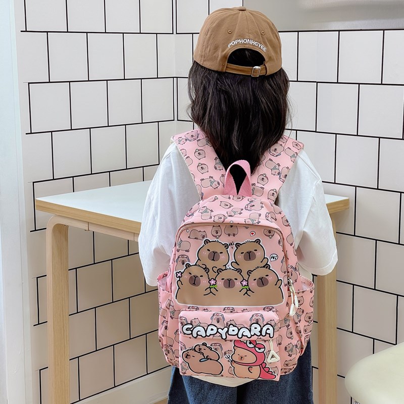 Jardín de infantes pequeña clase mochila infantil encantadora impresión capibara mochila para niños y niñas mochila para niños de gran capacidad