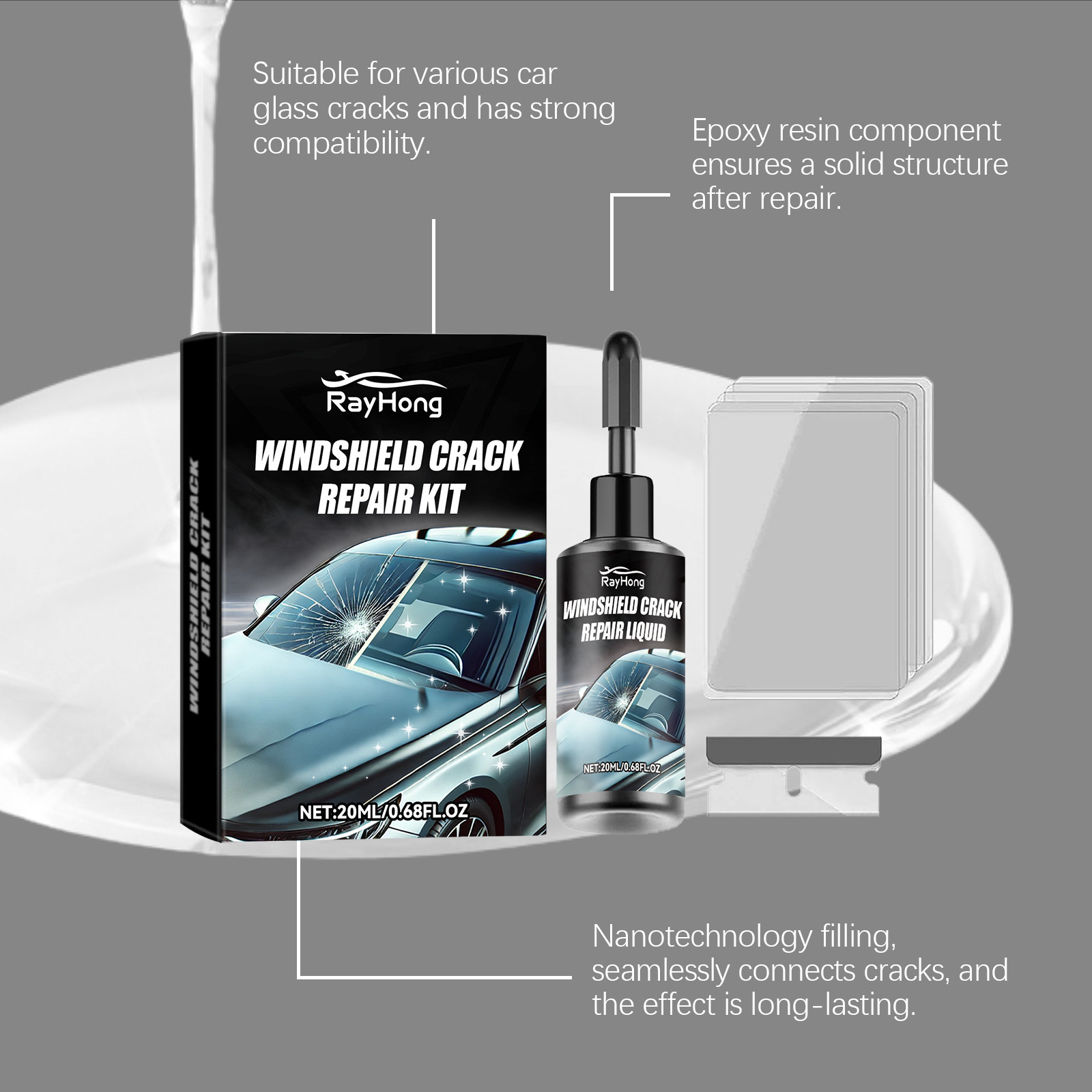 Rayhong Windshield Windproof Crack Care Kit Clear Vision Travel Car Refurbishment Kit