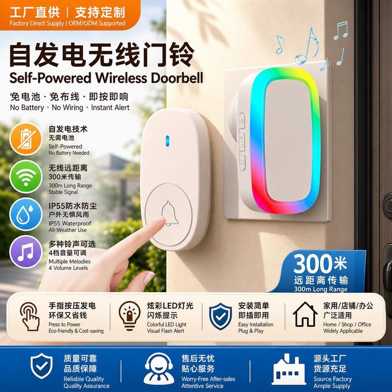 Long-Distance Self-Generating Wireless Doorbell, Home Smart Sensor Call Doorbell, Elderly Bedside Bell Button Long-Distance Self-Generating Wireless Doorbell, Home Smart Sensor Call Doorbell, Elderly Bedside Bell Button