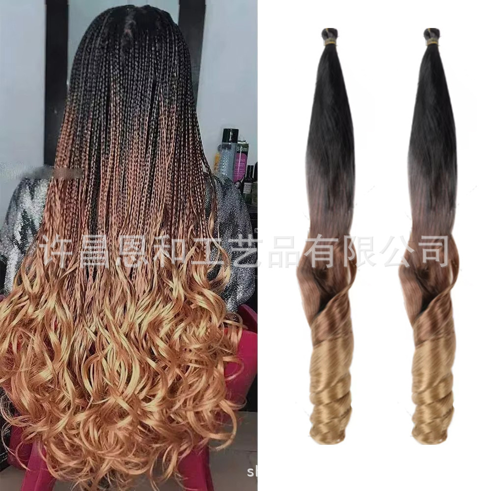 150g pelucas transfronterizas en espiral rizado en la parte superior y la parte inferior de la trenza curva extensión de cabello ondas sueltas rectas
