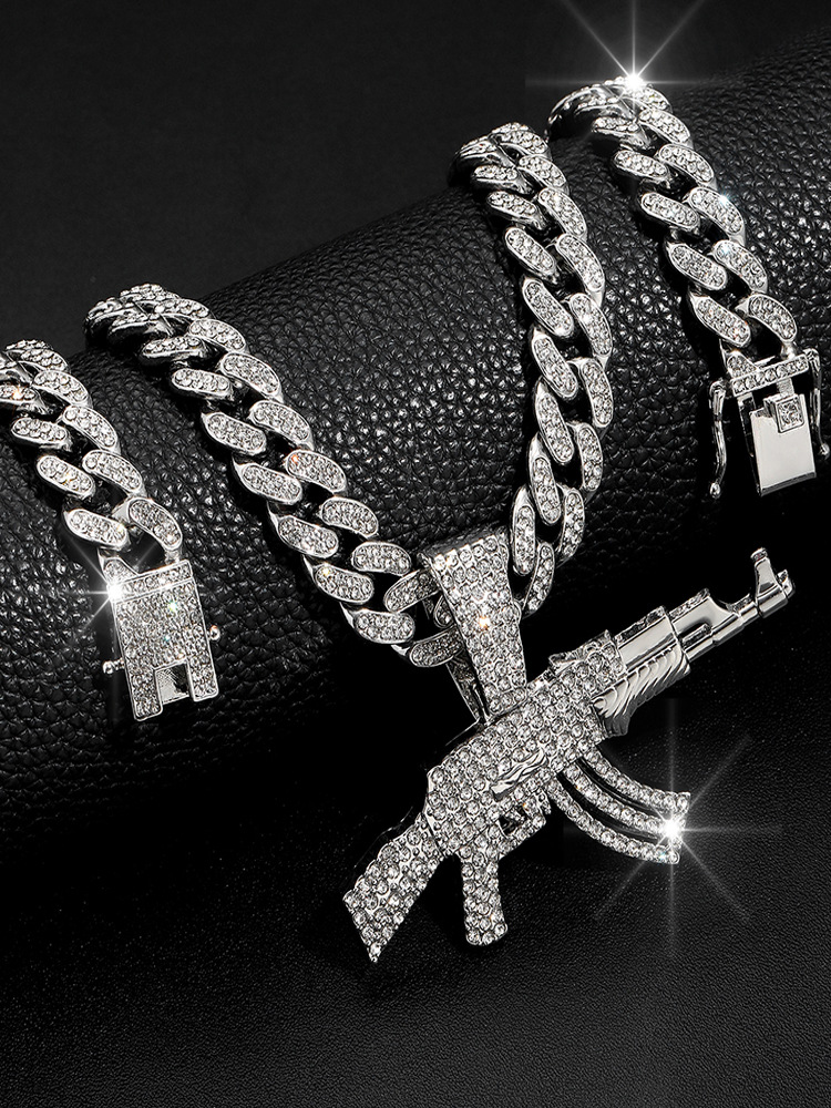 Alloy Chain Material Hip-Hop Gun Alloy Inlay Rhinestones Unisex Pendant Necklace Necklace Pendant Men Pendant Necklaces
