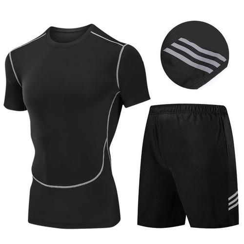 Two-piece quick-dry outfit for men: fitness and workout tight-fitting underwear set, sweat-wicking training wear—includes a vest and top, perfect for running and cycling.