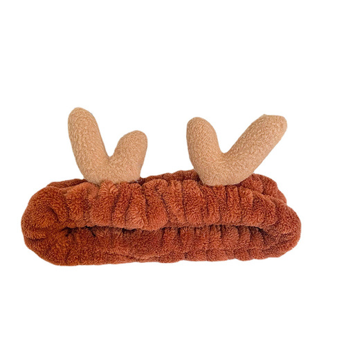 Direct Supply from Manufacturer Korean Version Lady Face Cleansing Bun Headband Cute Soft and Adorable Antler Hair Band Flannel Head Scarf Hair Accessory