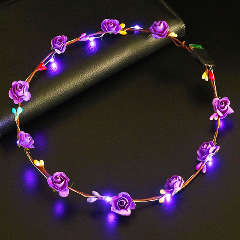 発光花輪頭飾り 10 ランプと 10 花フラッシュヘッドバンドナイトマーケットの屋台ホットセール観光名所発光おもちゃ卸売|undefined