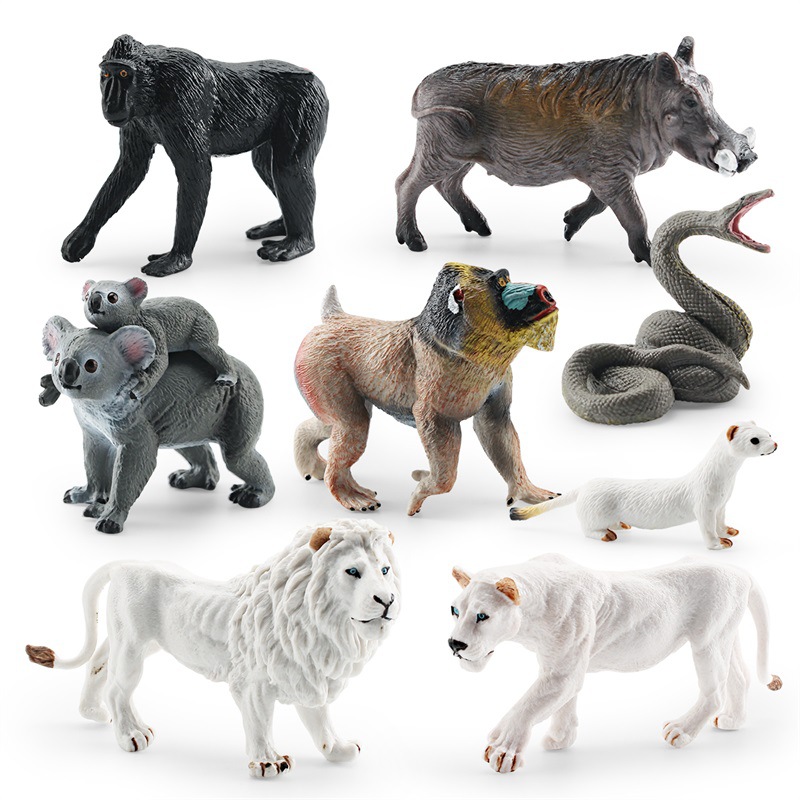 Transfronterizo simulación bosque animal africano blanco León negro corona Macaco hurón Manchuria jabalí Koala Python modelo juguete