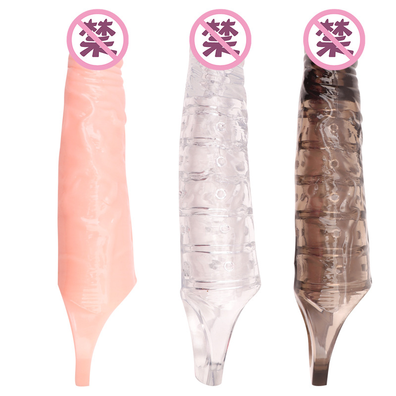 Wolf-Tooth Textured Silicone Condom Sleeve with Delay Lock, Flesh Tone — detail image 10