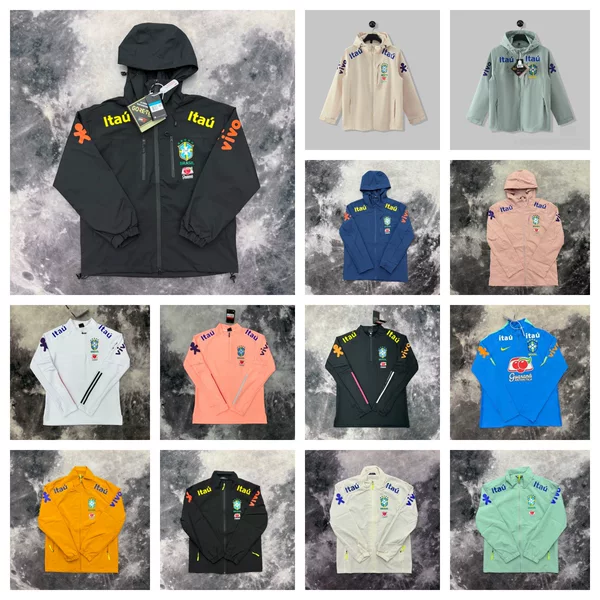 Logo Windbreaker N Ma'Er Style Football Half-Zip Training Jacket Unisex Hooded Coat