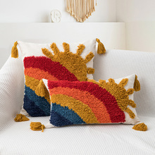 跨境波西米亚风簇绒刺绣彩虹抱枕套个性民族风家居沙发靠垫抱枕
