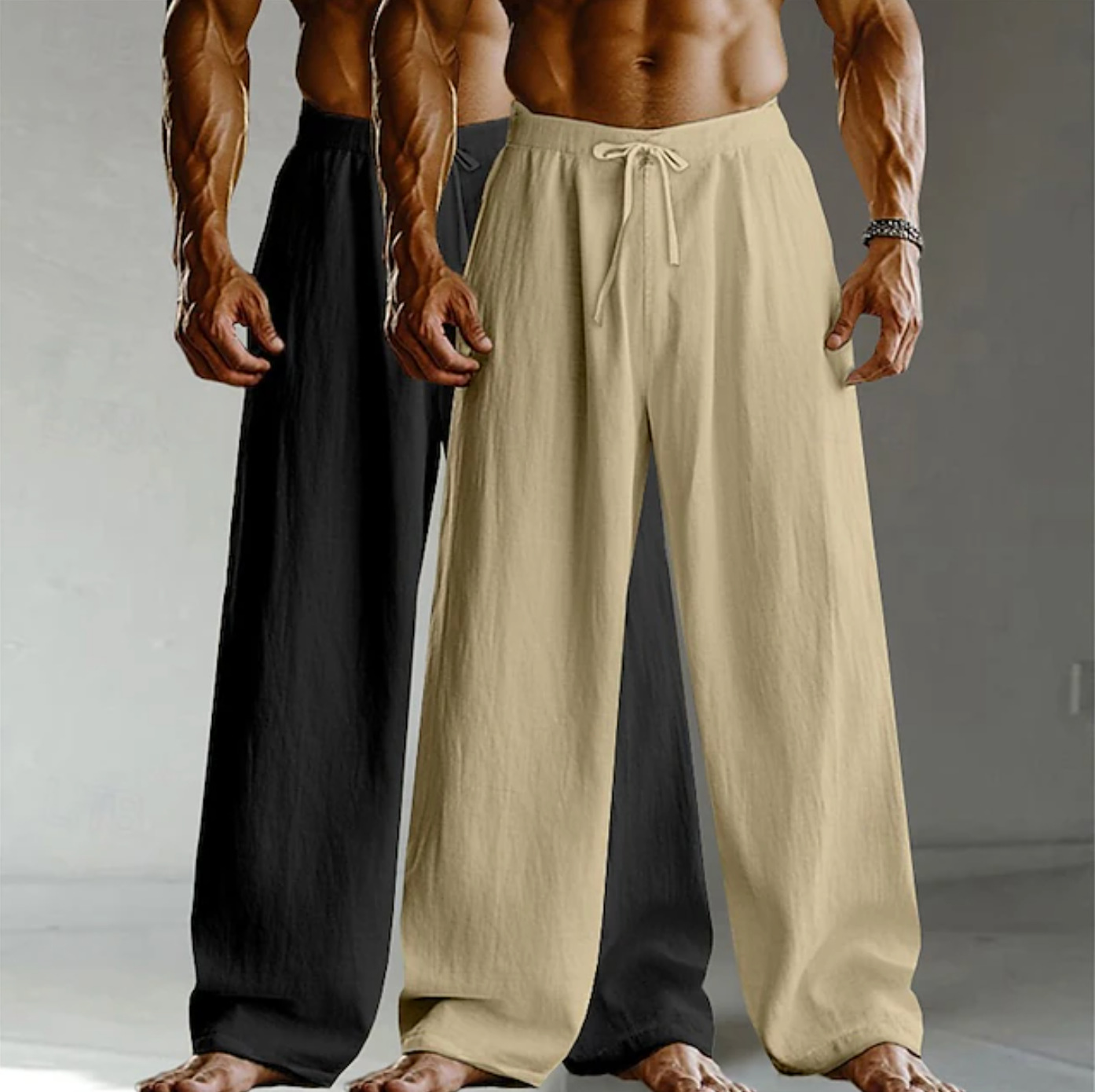 26 Pantaloni da uomo a gamba larga per primavera/estate, modello Cross-Border, in cotone e lino, leggeri e traspiranti, per sport casual._voghion.com