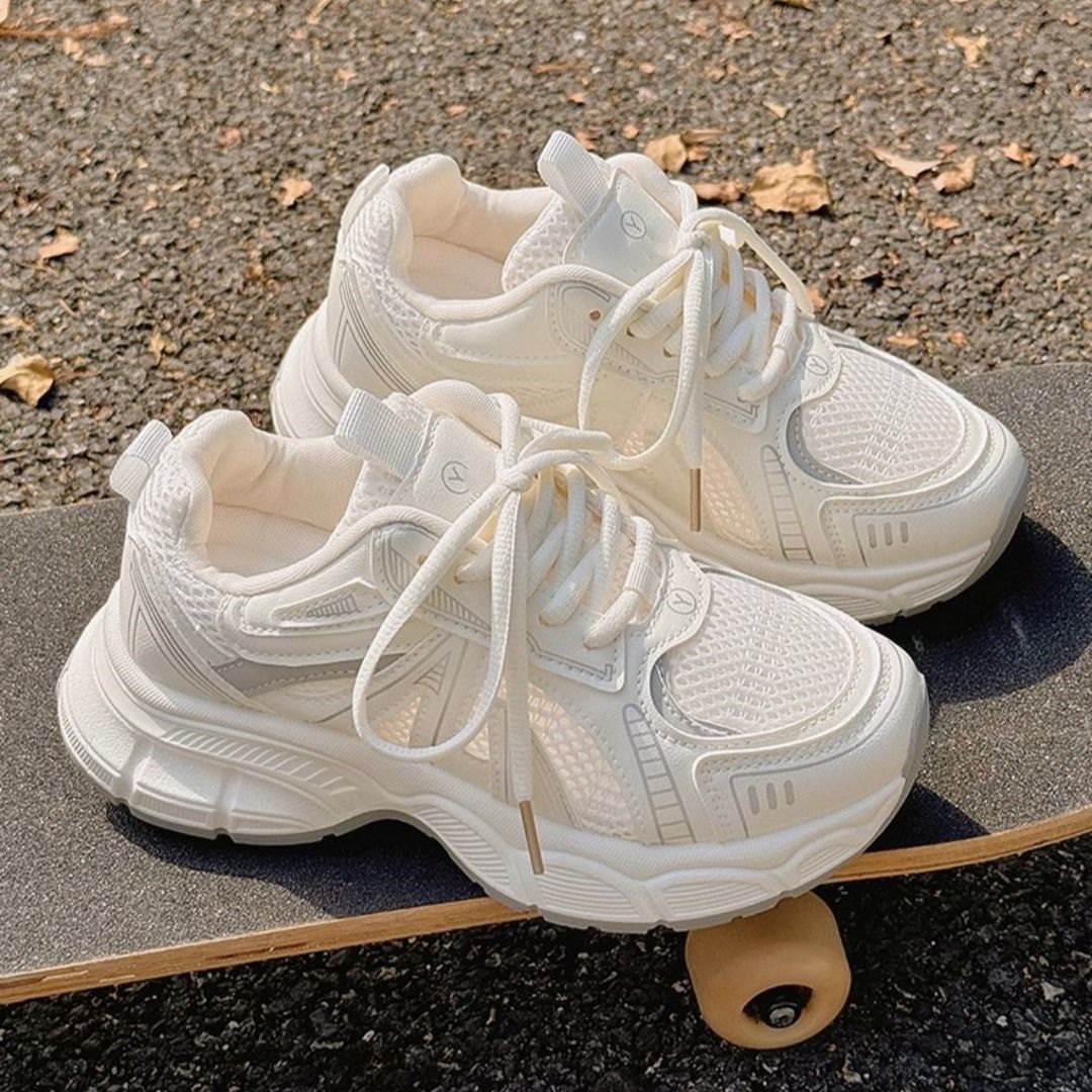 Summer Women's Shoes, Dad Shoes, Women's Breathable Mesh Shoes with Wide-Leg Pants, Thick-Soled White Shoes, Trendy Sneakers