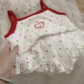 女童夏季吊带睡衣女宝宝碎花无袖上衣短裤空调服套装儿童家居服潮