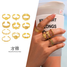 方糖ins几何镂空不规则戒指不锈钢不掉色小众气质百搭食指戒现货