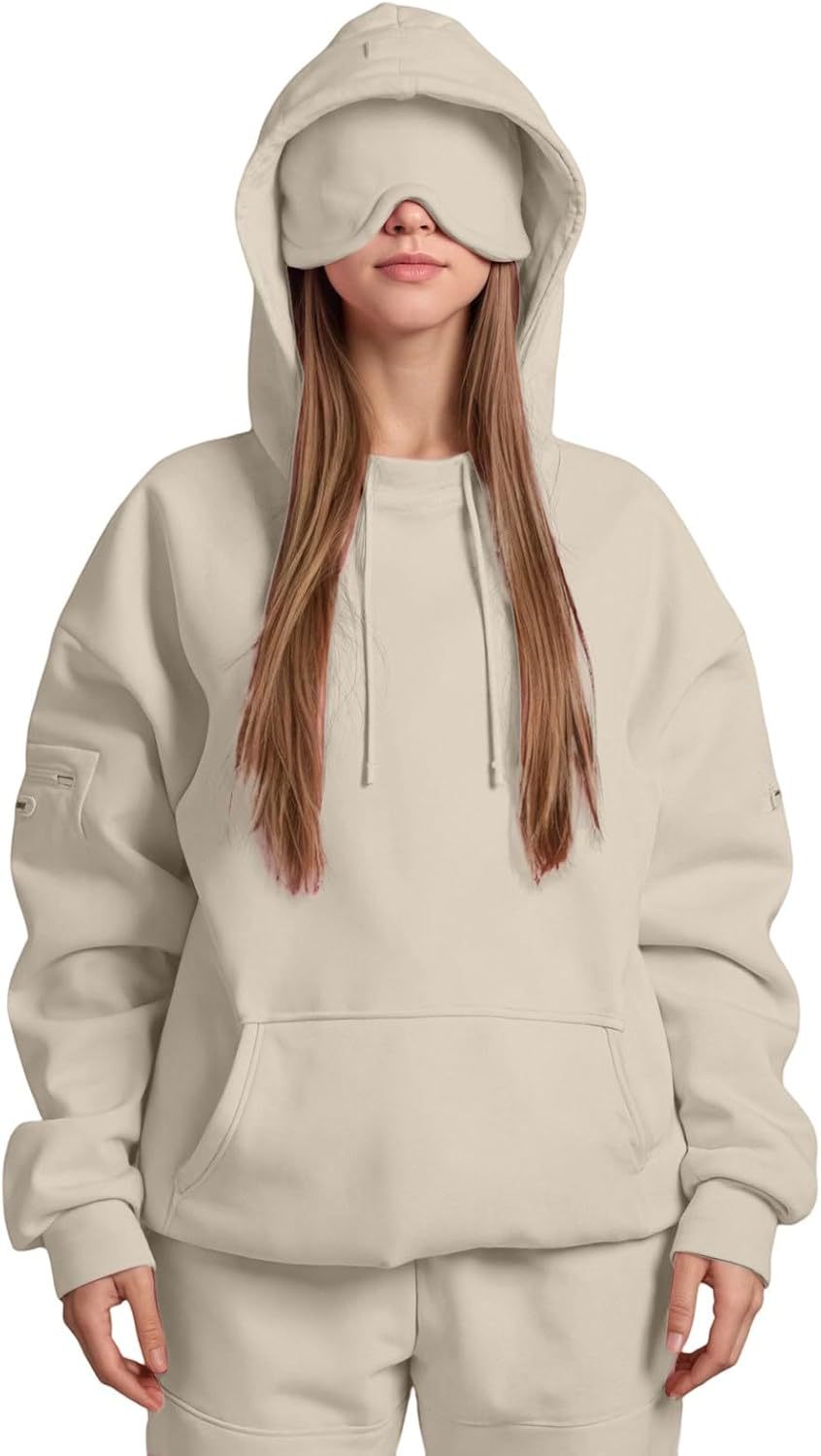 Women's Solid Colour Hooded Jumper Casual Pullover Top_voghion.com