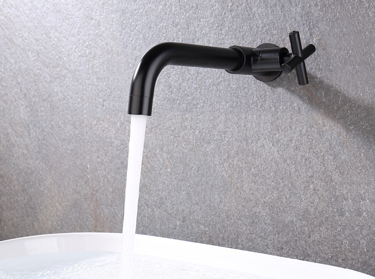 Cross-border e-commerce black wall-mounted all-copper single-cooling faucet, extended washbasin, bathroom, balcony washbasin, 4 points details Picture