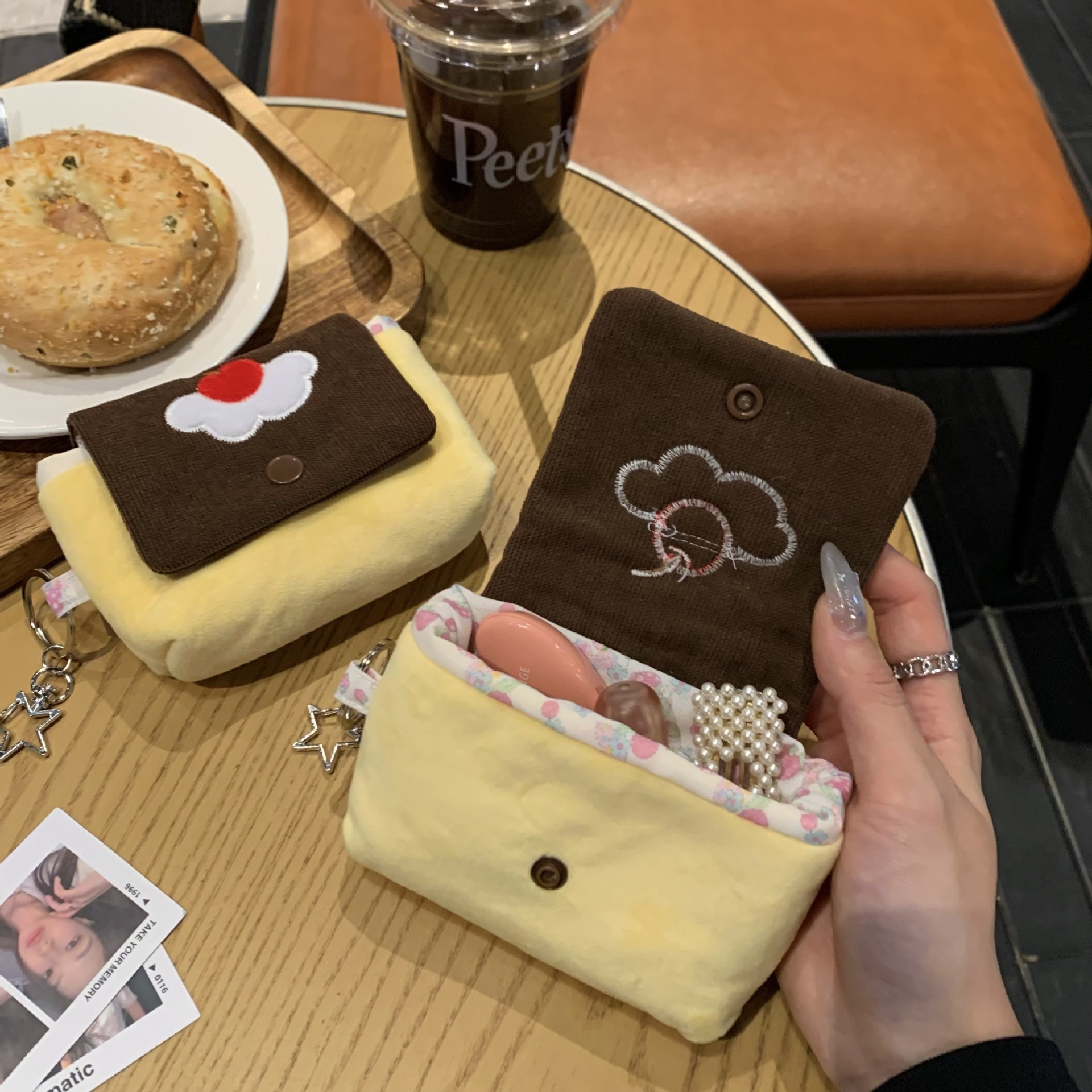 Cute Cherry Pudding Coin Purse Cartoon Mini Plush Portable Small Wallet Multifunctional Storage Card Holder Earphone Bag_maomaolike.com