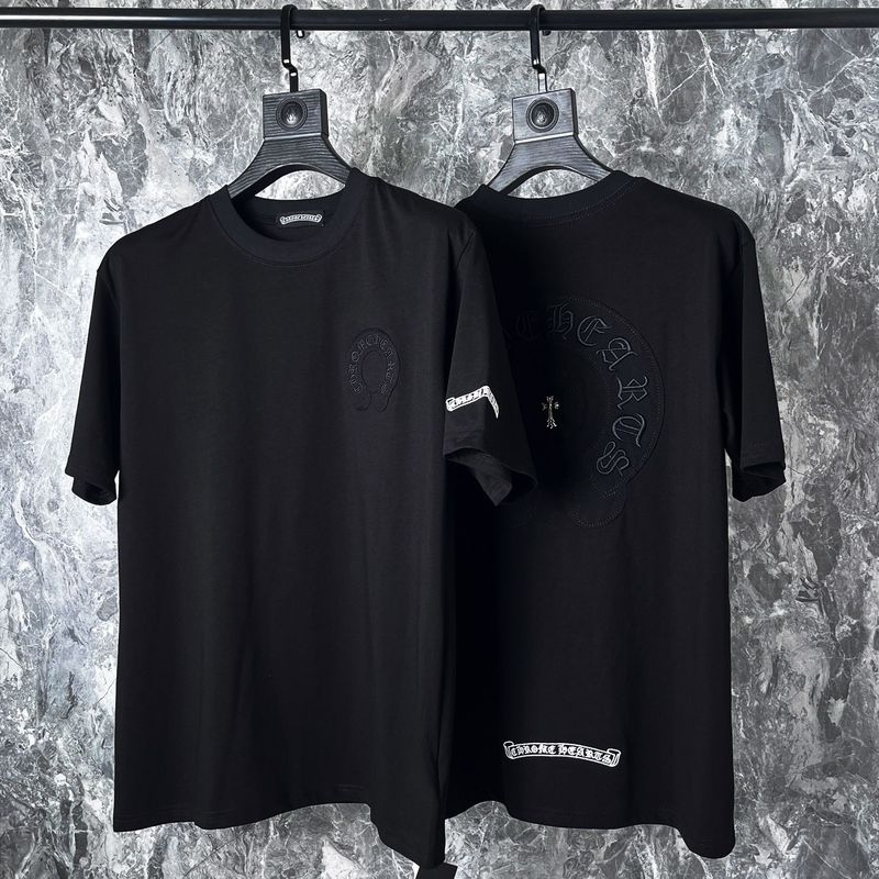 24クロスボーダートレンディブランドCh Crow*Horseshoe SanskritラウンドネックTシャツ半袖万能男女Tシャツスポット卸売|undefined