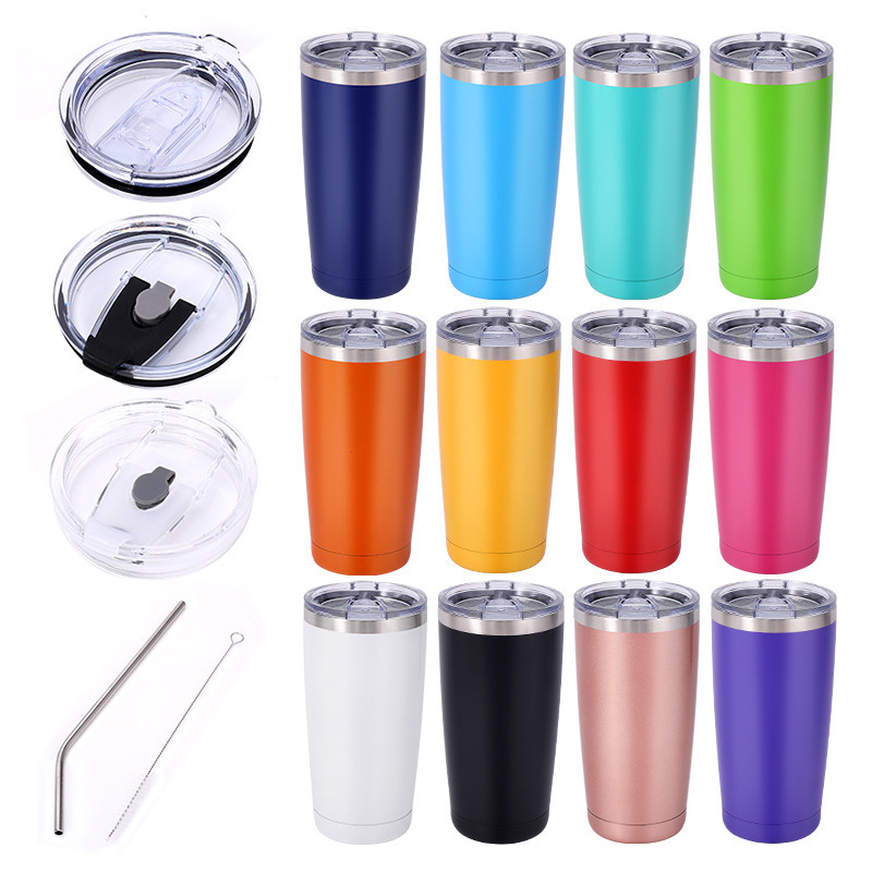 Cross-Border 20oz Car Cup Double-Layer 304 Stainless Steel Thermos Cup Custom Pattern with Straw Handy Coffee Cup