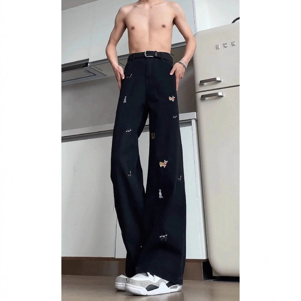 Dachshund Dog All-match Jeans Men's Summer American Style High Street Vibe Pants Long Tall Slim Look Jeans