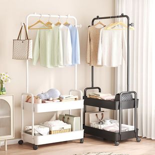 Coat Rack Household Simple Storage Rack Floor-Standing Wheeled Removable Hanging Rack Multi-Functional Bedroom Clothes Drying Rack