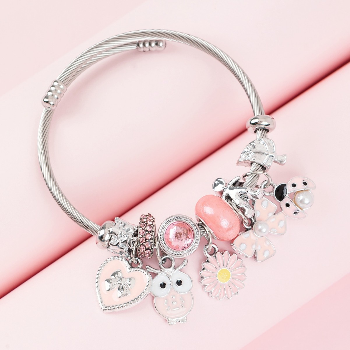 Pulsera Panjia-Pulsera de explosión transfronteriza de bricolaje Rosa goteando aceite búho girasol lazo mariquita joyería image 1