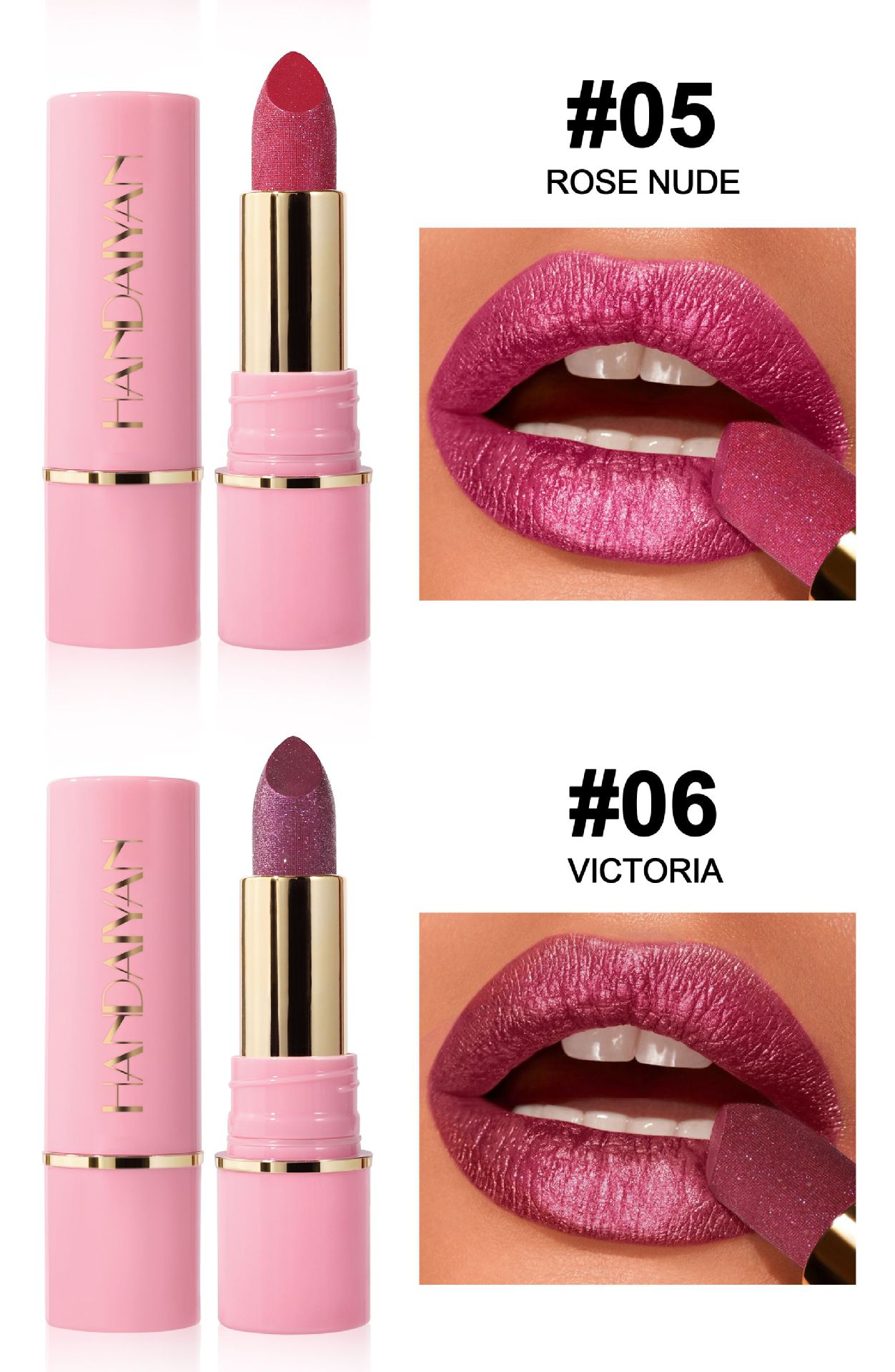 Pearl Lipstick in stock, 8 colors moisturizing and hydrating handaiyan embossed Silk Screen Fine Sparkling Lip gloss, cross-border exclusive lipstick undefined