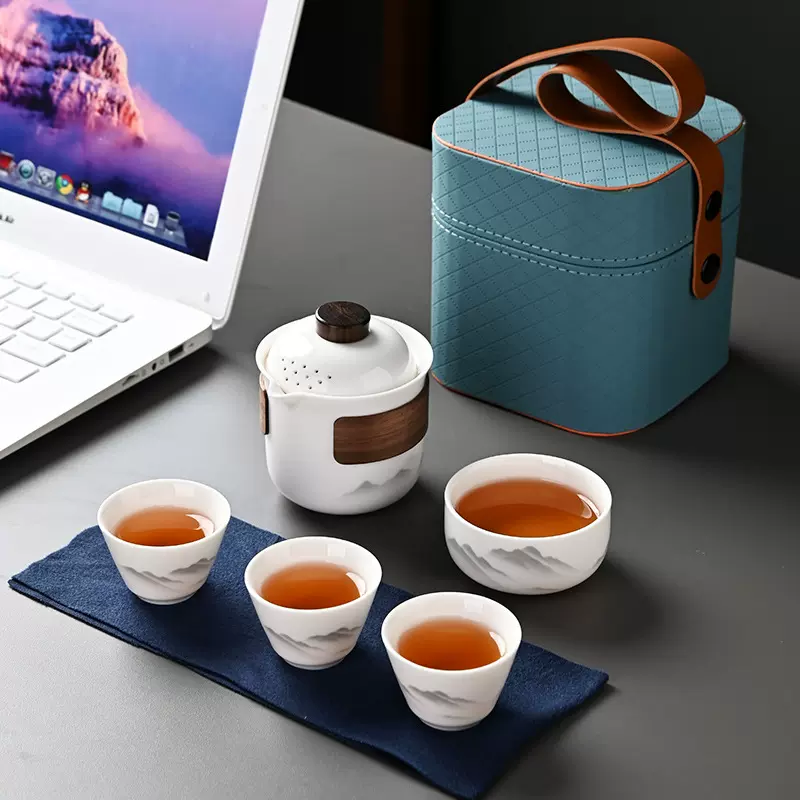 羊脂玉德化白瓷户外便携旅行茶具套装商务礼品伴手礼印logo快客杯