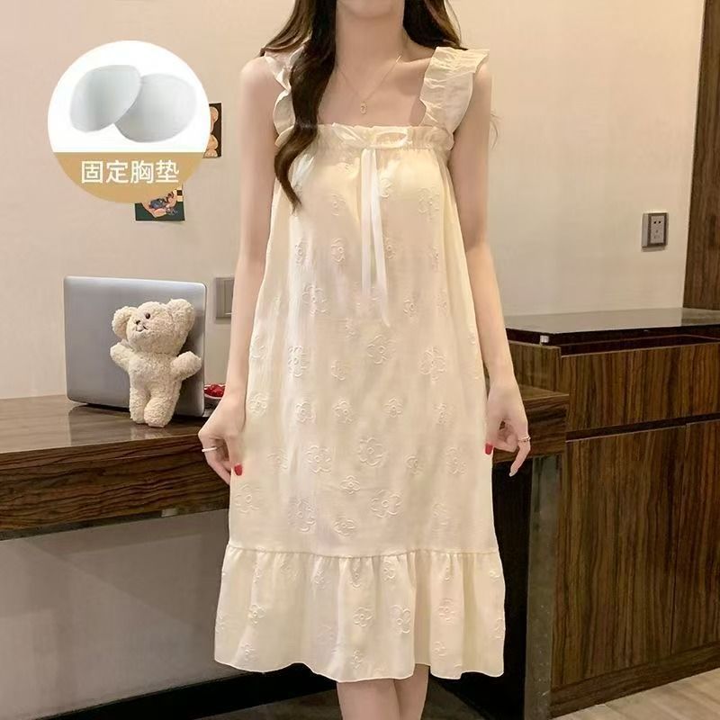 Pijamas transfronterizos al por mayor con almohadilla para el pecho para mujer verano dulce y lindo camisón de algodón de nube estilo princesa ropa de hogar para estudiantes
