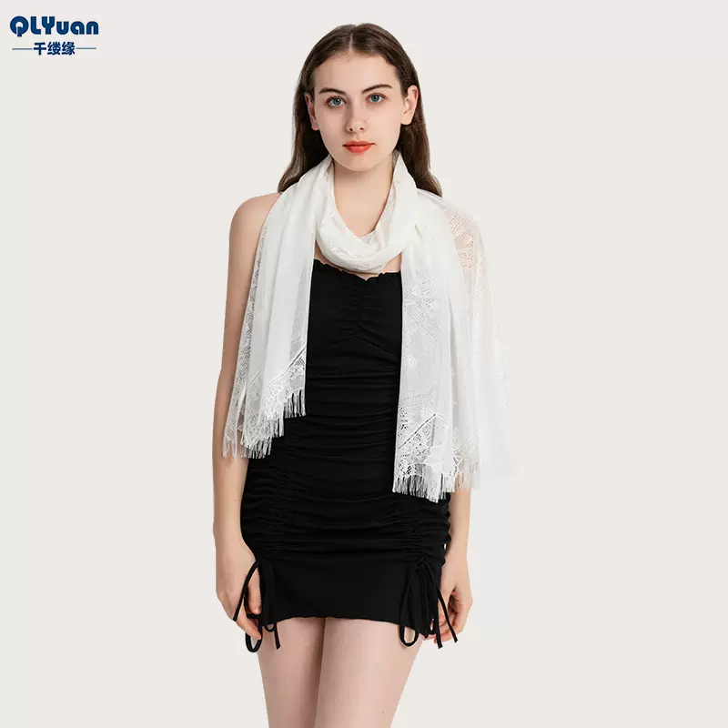 外贸scarf素色纯色蕾丝水波纹围巾马来西亚批发