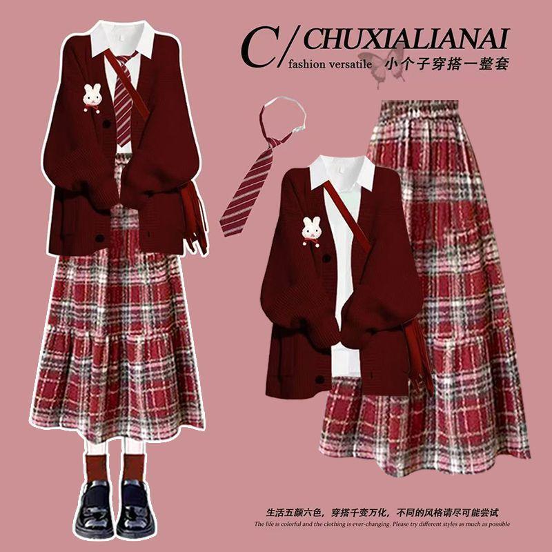 Rich Daughter Miu Wears Preppy Style Red Knitted Sweater Dress Women's Autumn and Winter New Jk Suit Rich Daughter Miu Wears Preppy Style Red Knitted Sweater Dress Women's Autumn and Winter New Jk Suit