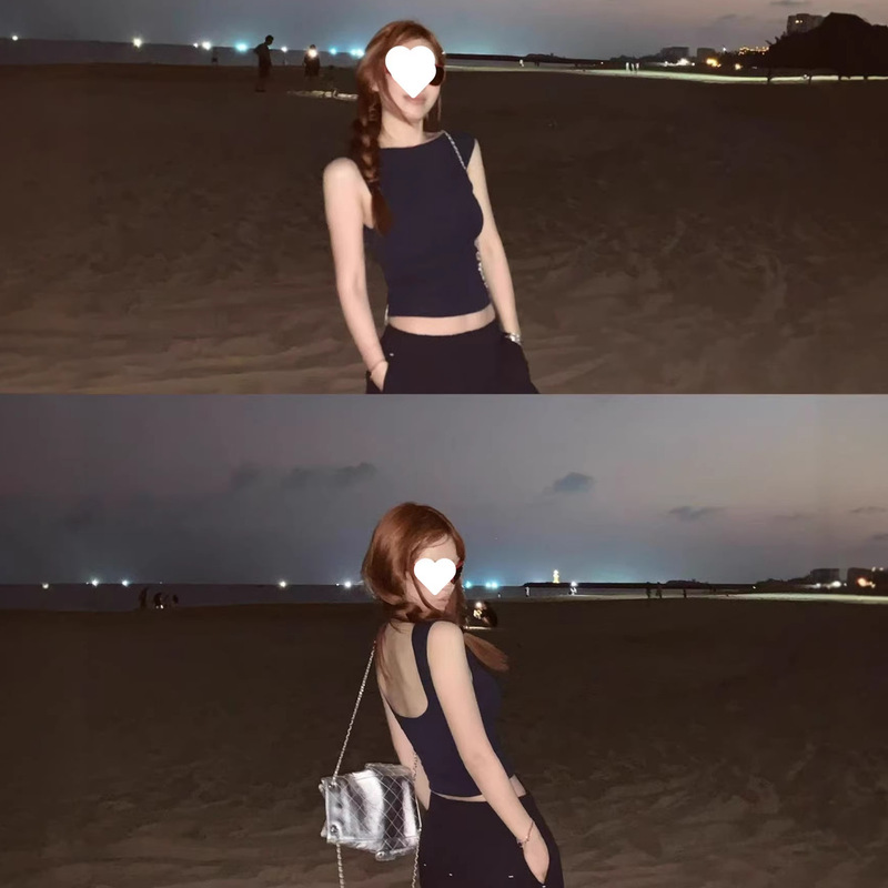 [Ms 4/1 New Product] Light Jasmine Purple & Treasure Blue Beach Boat Neck Slim Fit Backless Vest