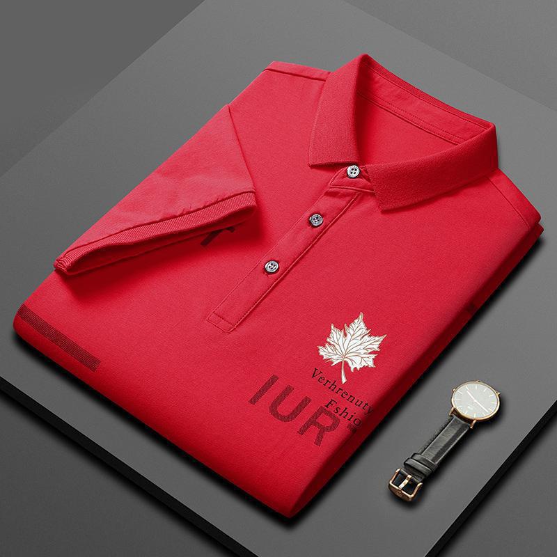Camiseta de polo de impresión de algodón hombre de alta gama ligera de negocios impresión de arce Camiseta de verano nueva impresión de manga corta Camiseta de solapa