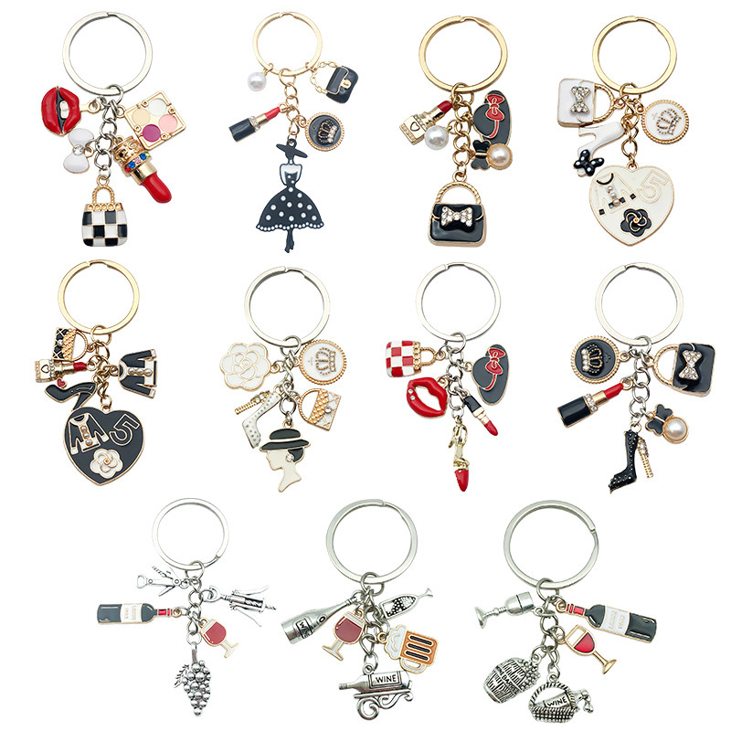Amazon Explosions Lipstick High Heels Women's Bag Pendant Alloy Keychain Wine Glass Pendant Small Hanging