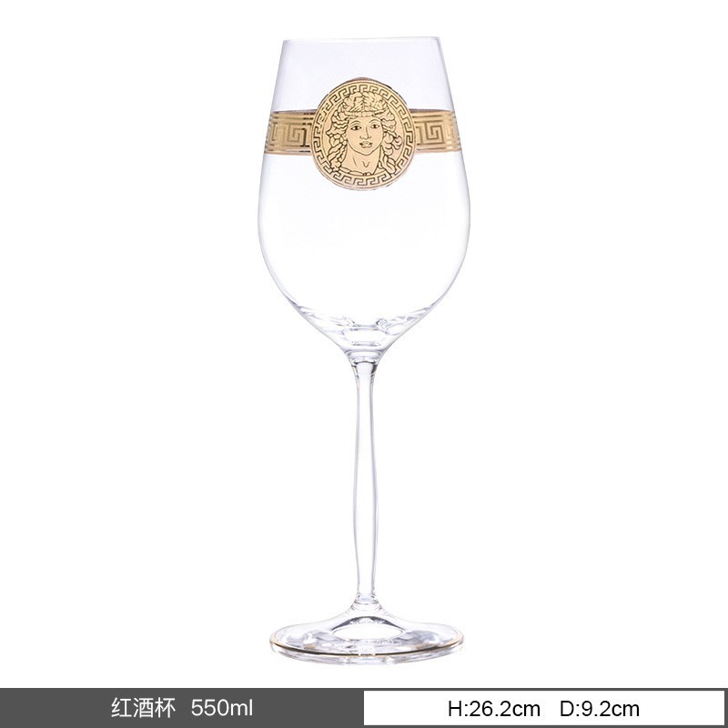 Tazas de cristal checas sin plomo pintadas tazas de vino de oro de alta gama tazas de vino de hotel personalizadas mayoristas sensación de alta calidad